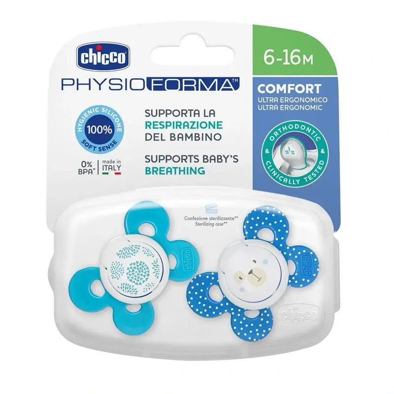 Chicco Pacifier Physio Comfort Silicone Blue 6-16M 2 pieces assorted