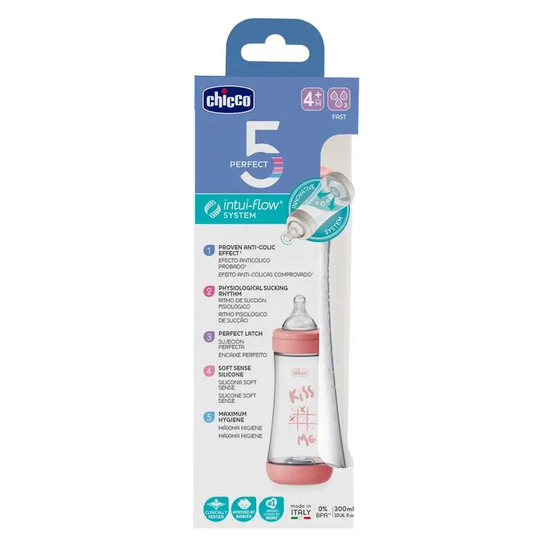 Chicco Baby Bottle Perfect5 Pink Rapid Flow 300Ml 4M+