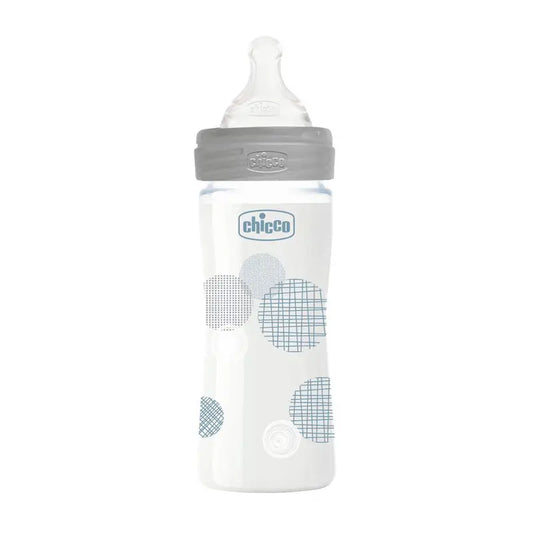 Chicco Well-Being Silicone Baby Bottle Glass Neutral +2 Months 240 ml