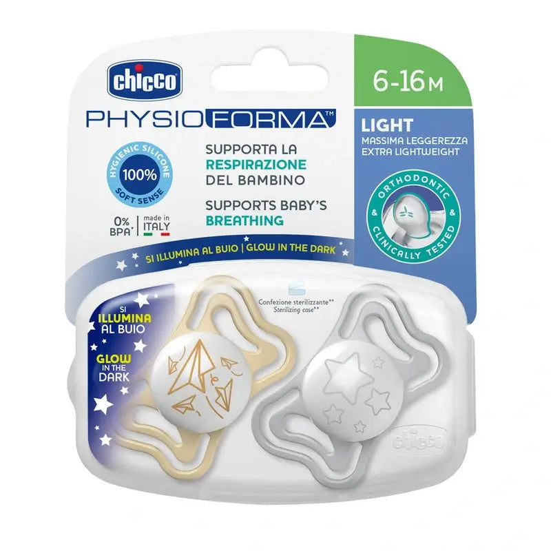 Chicco Pacifier Physio Light Luminous Silicone 6-16M 2 Units
