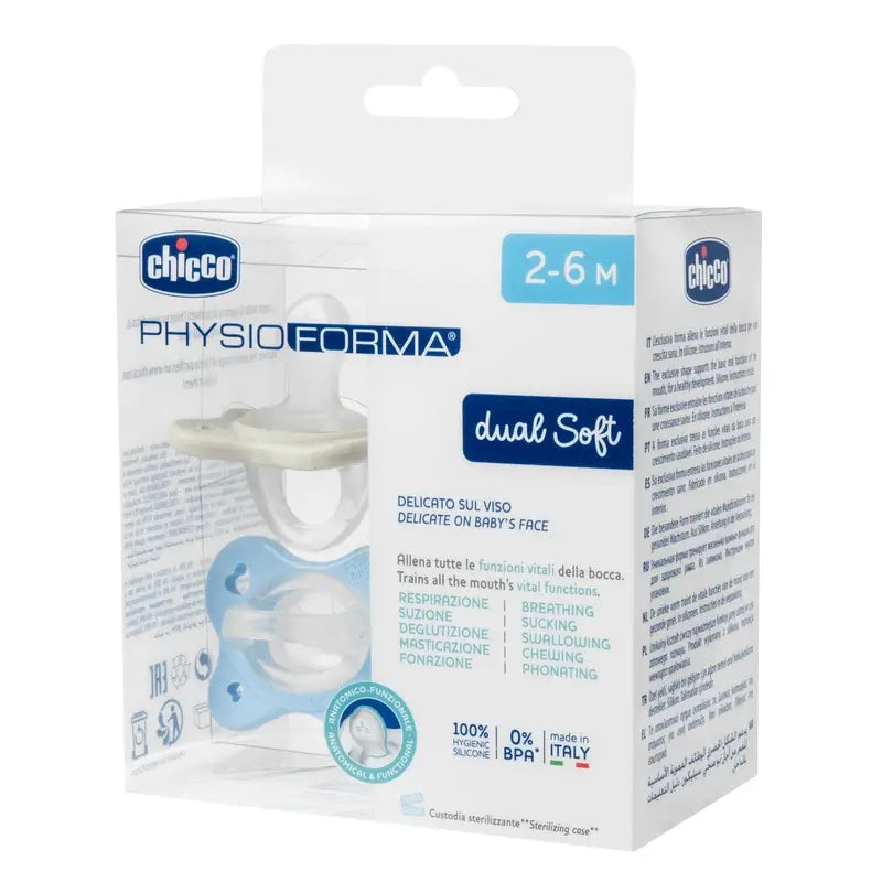 Chicco Physioforma Dual Soft Silicone Pacifier Blue 2-6M 2 Units