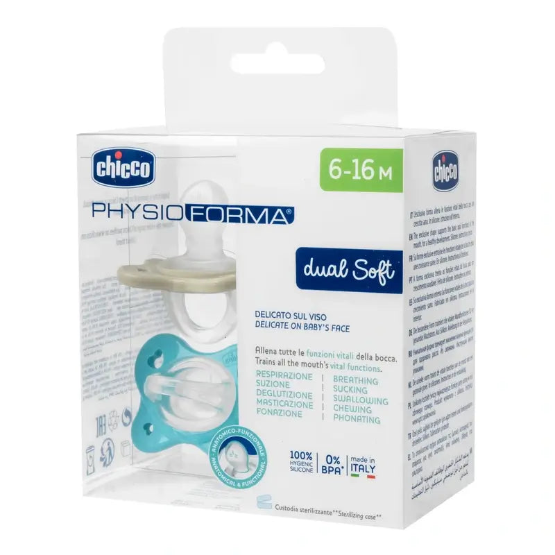 Chicco Physioform Dual Soft Silicone Pacifier Blue 6-16M 2 Units