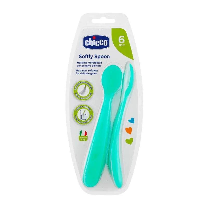 Chicco - Soft Silicone Spoon Blue +6 Months, 2 units