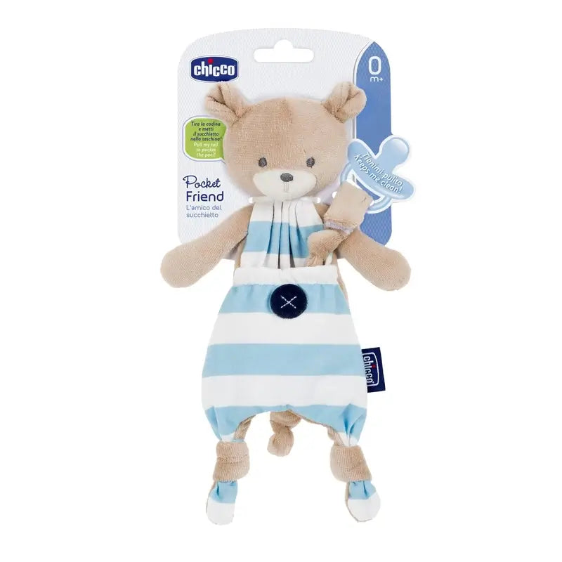Chicco Pacifier Keeper Pocket Friend Teddy Bear Blue