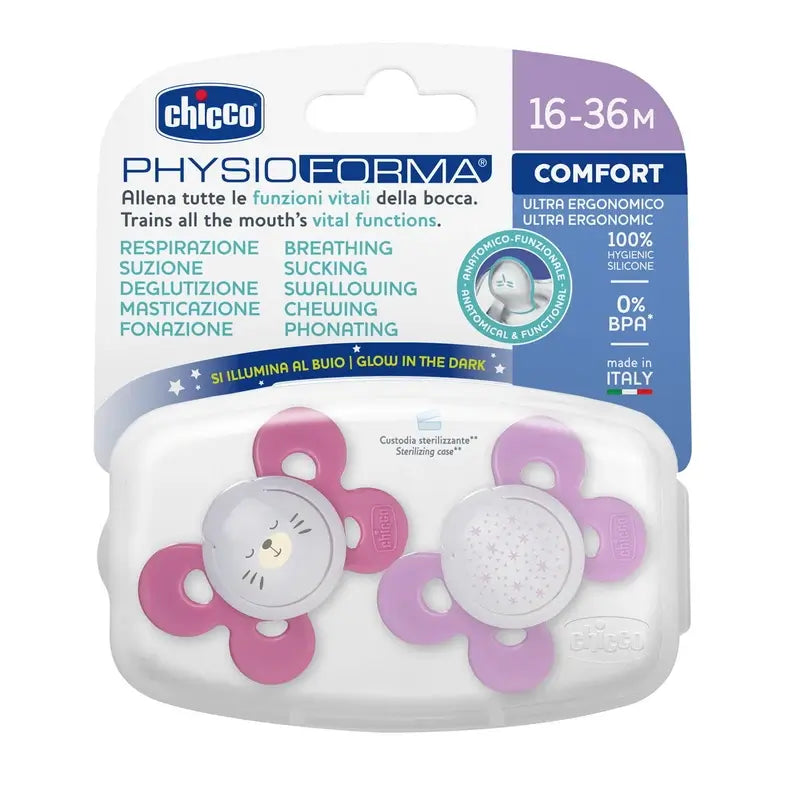Chicco Pacifier Physio Comfort Silicone Pink 16-36M 2 pieces assorted