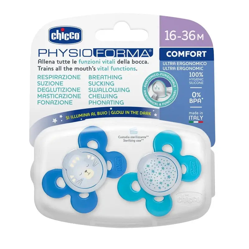 Chicco Pacifier Physio Comfort Silicone Blue 16-36M 2 pieces assorted