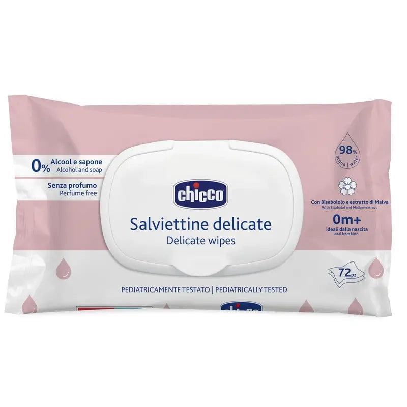 Chicco Delicate Cleansing Wipes With Lid 72 Units