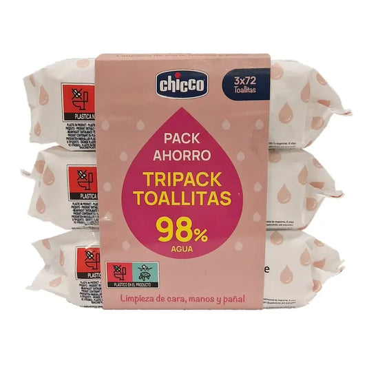 Chicco Tripack Delicate Wipes With Lid 3X72 Pcs.