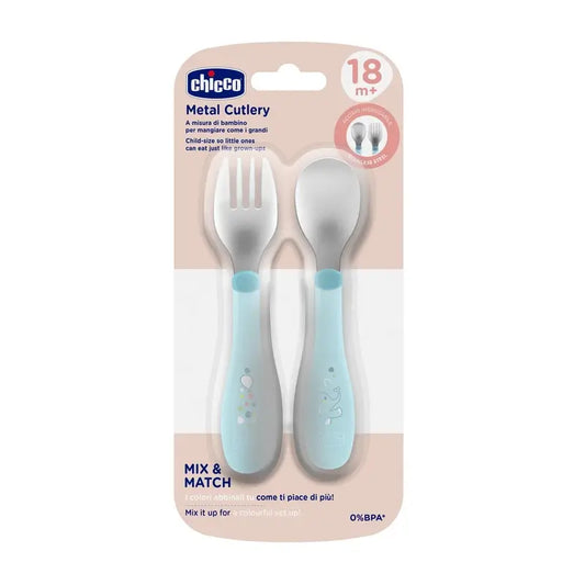 Chicco Stainless Steel Cutlery Set Blue 18M+