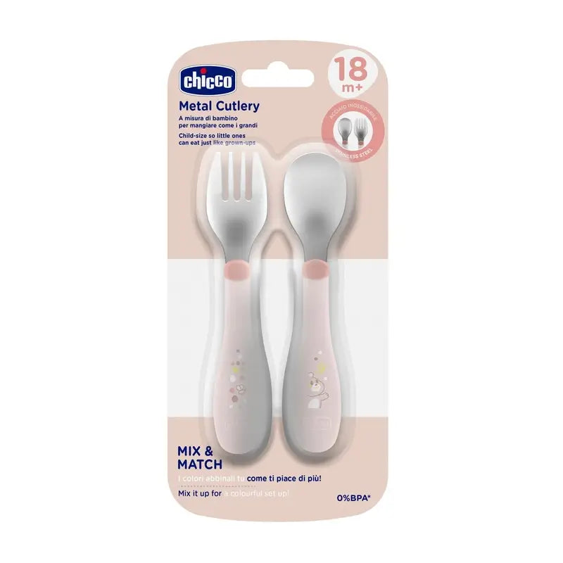 Chicco Stainless Steel Cutlery Set Pink 18M+