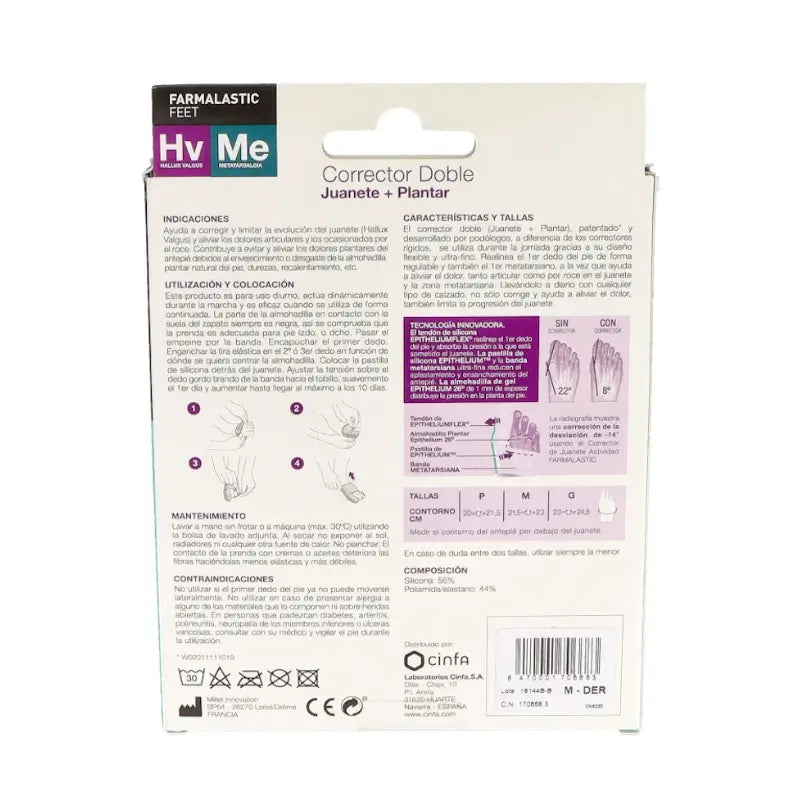 Farmalastic Corrector Double Bunions And Plantar Corrector Right Foot, Medium Size