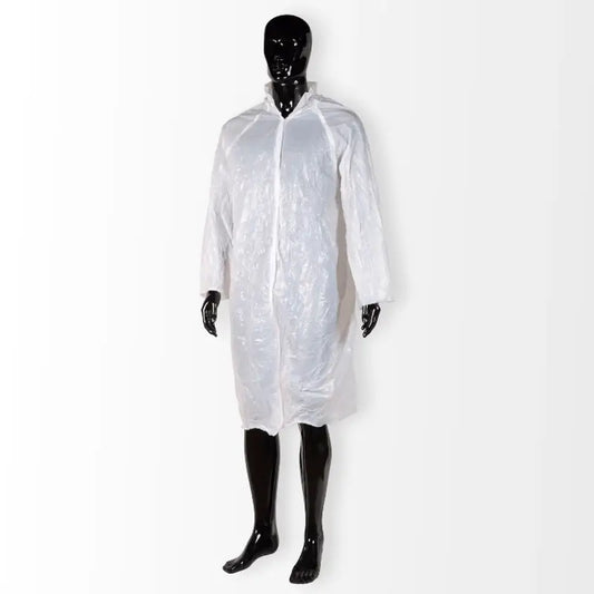Cuatrogasa White Polyethylene Visitor's Coat, 10 pcs.