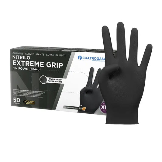 Cuatrogasa Nitrile Glove Extreme Grip Black Xl Black, 100 units