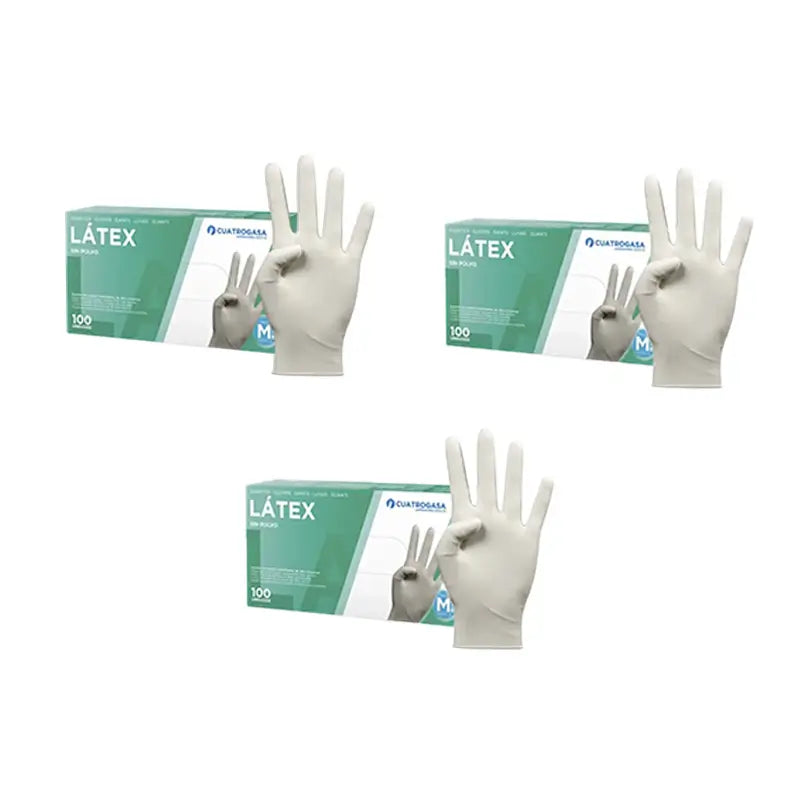Cuatrogasa Latex Powder Free Gloves White Size M, 3X100 Units