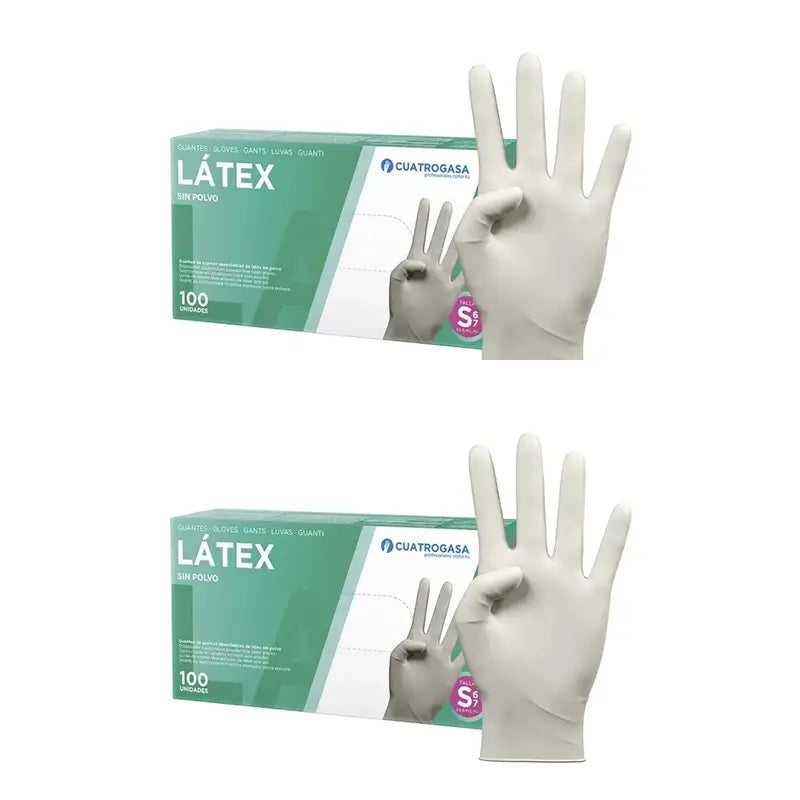Cuatrogasa Latex Powder Free Gloves White Size S, 2X100 Units