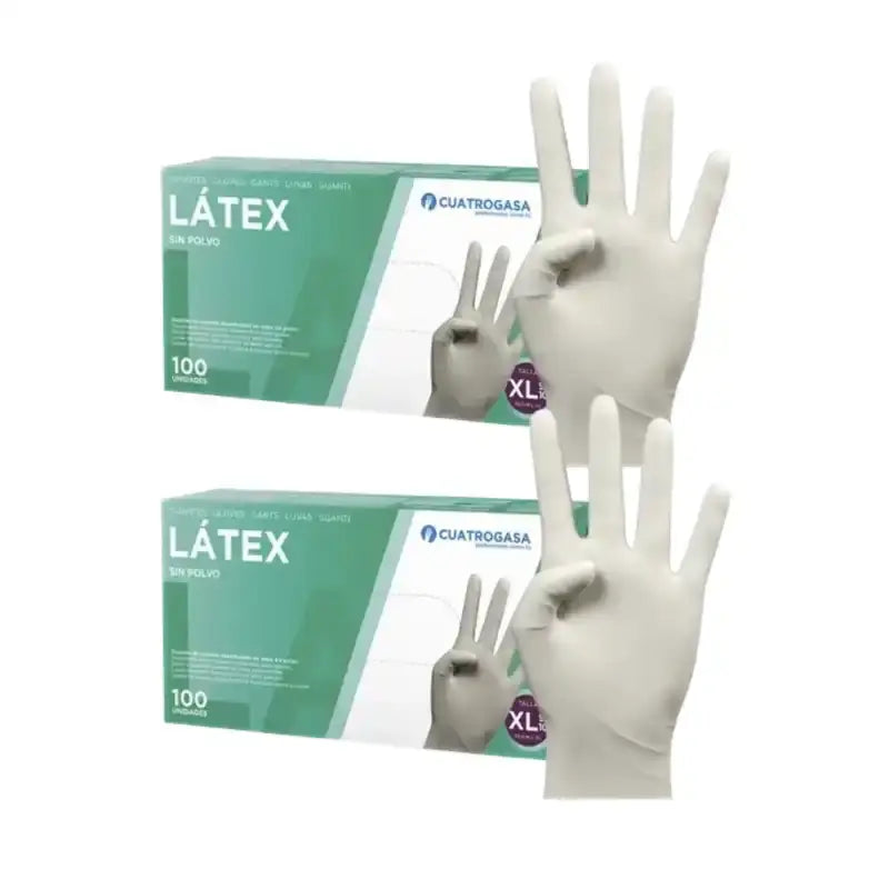 Cuatrogasa Latex Powder Free Gloves White Size Xl, 2X100 Units