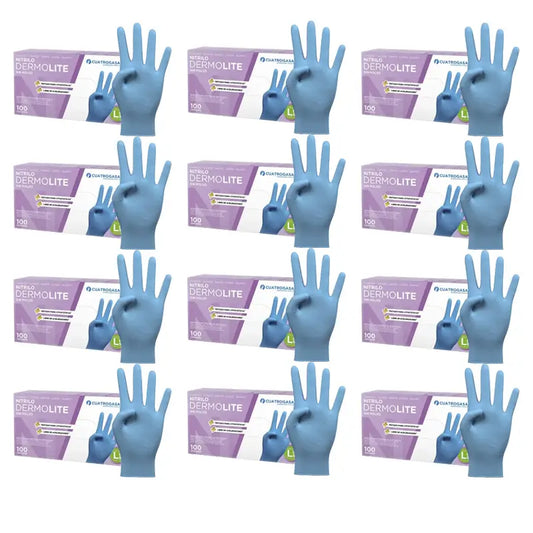 Cuatrogasa Dermolite Powder Free Nitrile Gloves Blue Size L, 12X100 Units