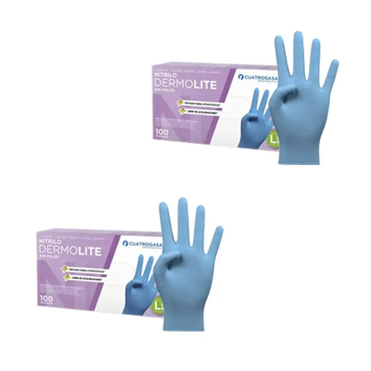 Cuatrogasa Dermolite Powder Free Nitrile Gloves Blue Size L, 2X100 Units