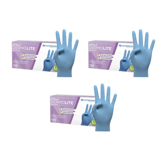 Cuatrogasa Dermolite Powder Free Nitrile Gloves Blue Size L, 3X100 Units