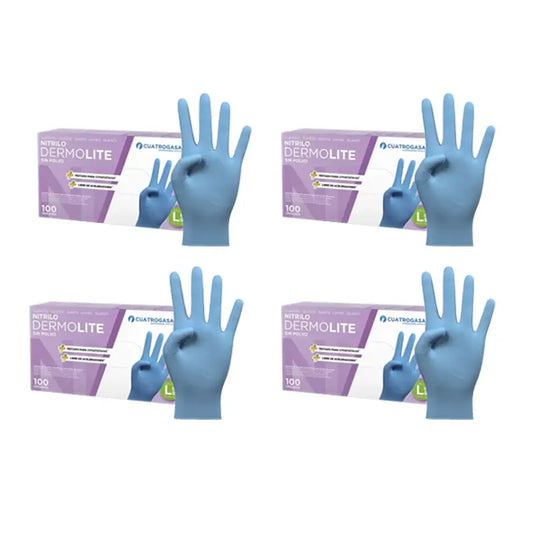 Cuatrogasa Dermolite Powder Free Nitrile Gloves Blue Size L, 4X100 Units