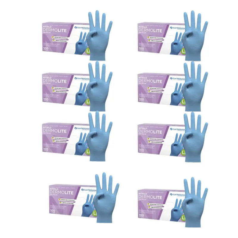 Cuatrogasa Dermolite Powder Free Nitrile Gloves Blue Size L, 8X100 Units