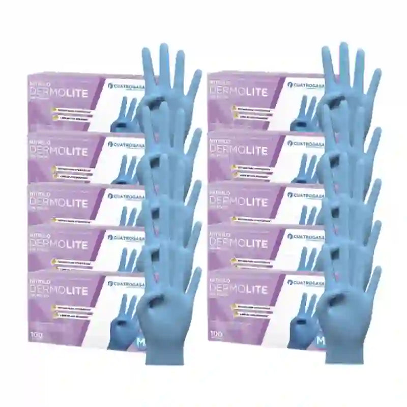 Cuatrogasa Dermolite Powder Free Nitrile Gloves Blue Size M, 10X100 Units