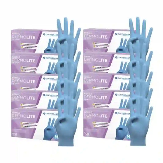 Cuatrogasa Dermolite Powder Free Nitrile Gloves Blue Size M, 10X100 Units
