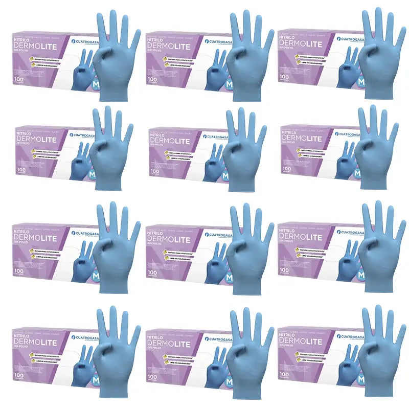 Cuatrogasa Dermolite Powder Free Nitrile Gloves Blue Size M, 12X100 Units