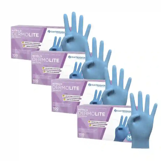 Cuatrogasa Dermolite Powder Free Nitrile Gloves Blue Size M, 4X100 Units