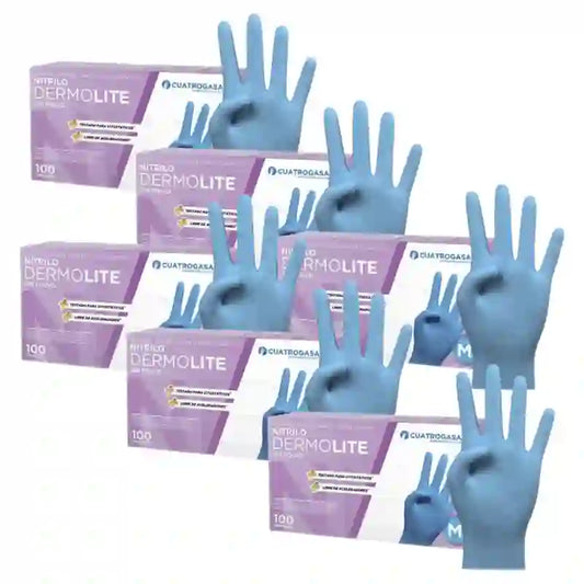 Cuatrogasa Dermolite Powder Free Nitrile Gloves Blue Size M, 6X100 Units