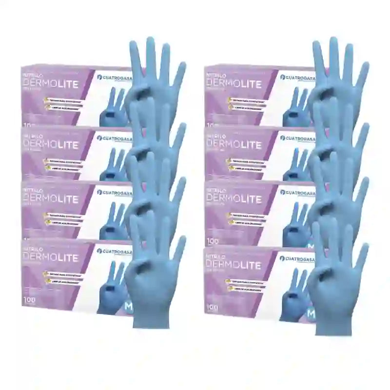 Cuatrogasa Dermolite Powder Free Nitrile Gloves Blue Size M, 8X100 Units