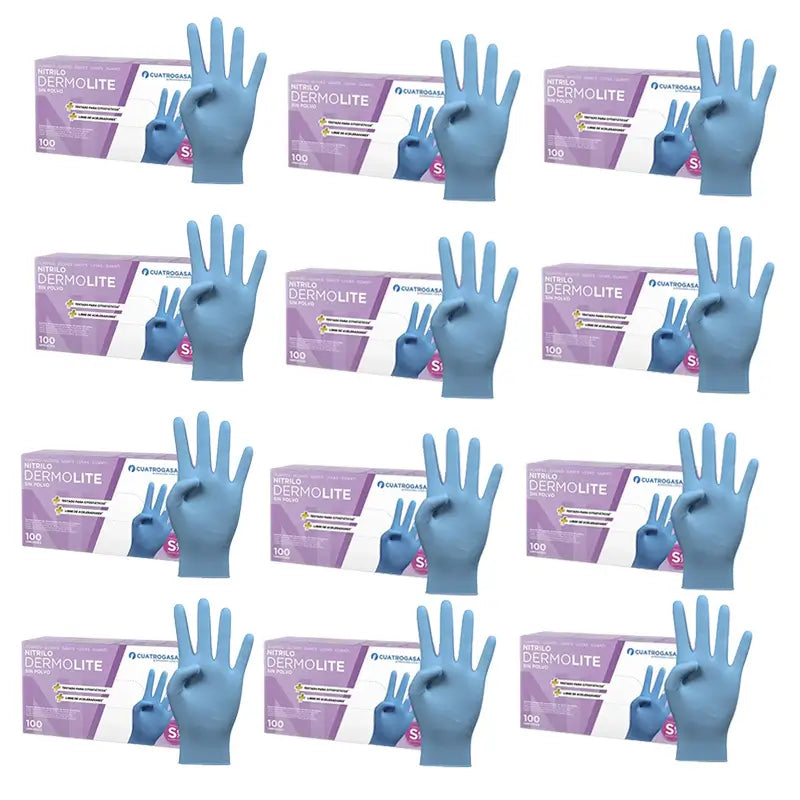 Cuatrogasa Dermolite Powder Free Nitrile Gloves Blue Size S, 12X100 Units