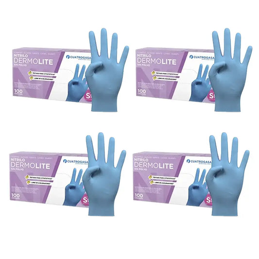Cuatrogasa Dermolite Powder Free Nitrile Gloves Blue Size S, 4X100 Units