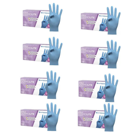 Cuatrogasa Dermolite Powder Free Nitrile Gloves Blue Size S, 8X100 Units