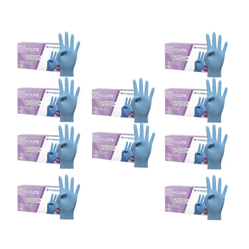Cuatrogasa Dermolite Powder Free Nitrile Gloves Blue Size Xl, 10X100 Units