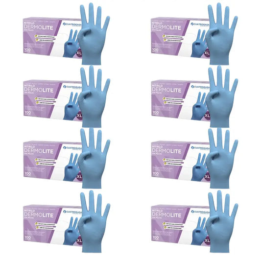 Cuatrogasa Dermolite Powder Free Nitrile Gloves Blue Size Xl, 8X100 Units