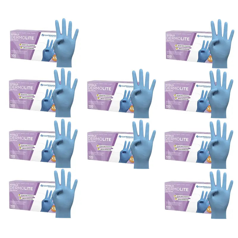 Cuatrogasa Dermolite Powder Free Nitrile Gloves Blue Size Xs, 10X100 Units