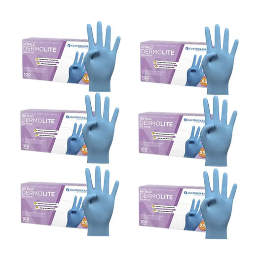 Cuatrogasa Dermolite Powder Free Nitrile Gloves Blue Size Xs, 6X100 Units