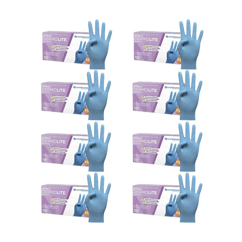 Cuatrogasa Dermolite Powder Free Nitrile Gloves Blue Size Xs, 8X100 Units