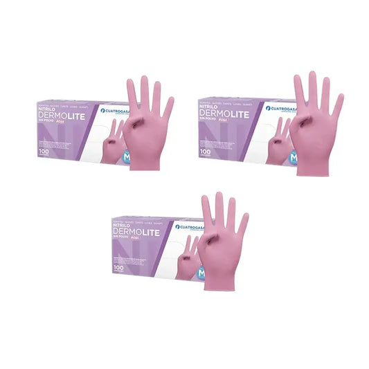 Cuatrogasa Dermolite Powder Free Nitrile Gloves Pink Size M, 3X100 Units