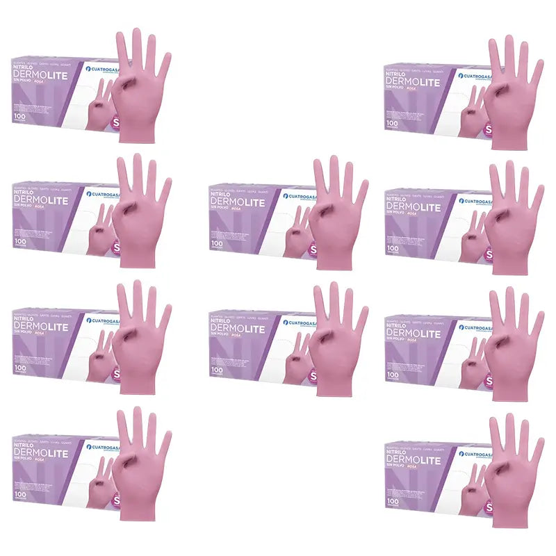 Cuatrogasa Dermolite Powder Free Nitrile Gloves Pink Size S, 10X100 Units