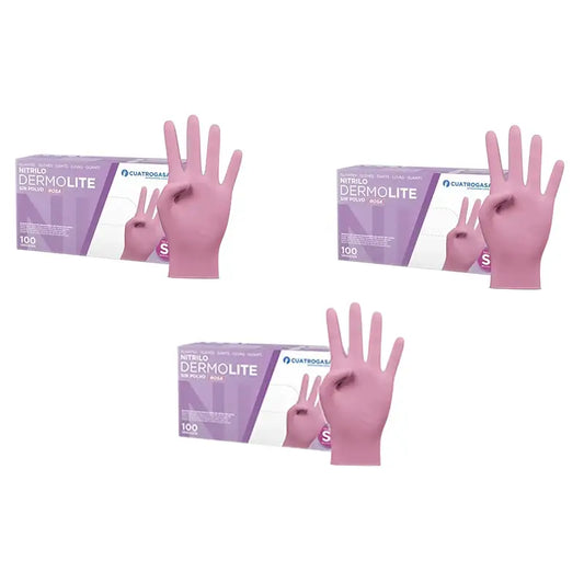 Cuatrogasa Dermolite Powder Free Nitrile Gloves Pink Size S, 3X100 Units
