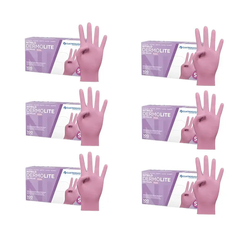 Cuatrogasa Dermolite Powder Free Nitrile Gloves Pink Size S, 6X100 Units