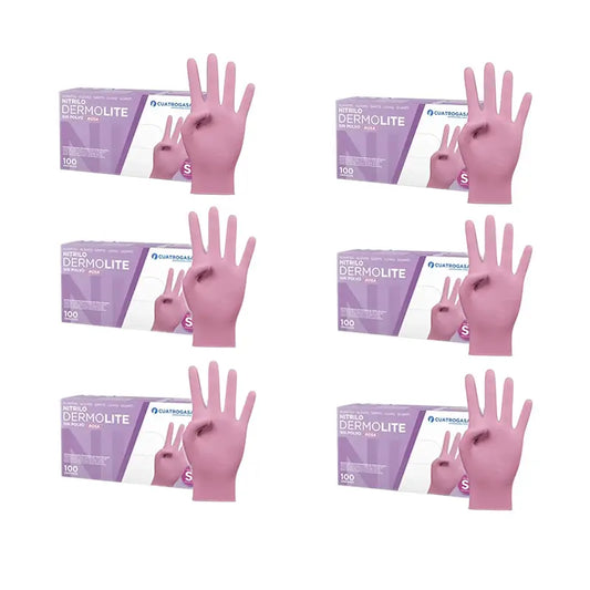 Cuatrogasa Dermolite Powder Free Nitrile Gloves Pink Size S, 6X100 Units