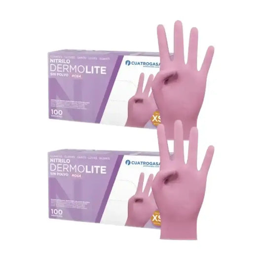 Cuatrogasa Dermolite Powder Free Nitrile Gloves Pink Size Xs, 2X100 Units