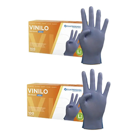 Cuatrogasa Powder Free Vinyl Gloves Blue Size L, 2X100 Units