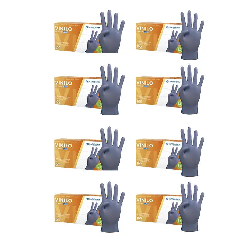 Cuatrogasa Powder Free Vinyl Gloves Blue Size L, 8X100 Units