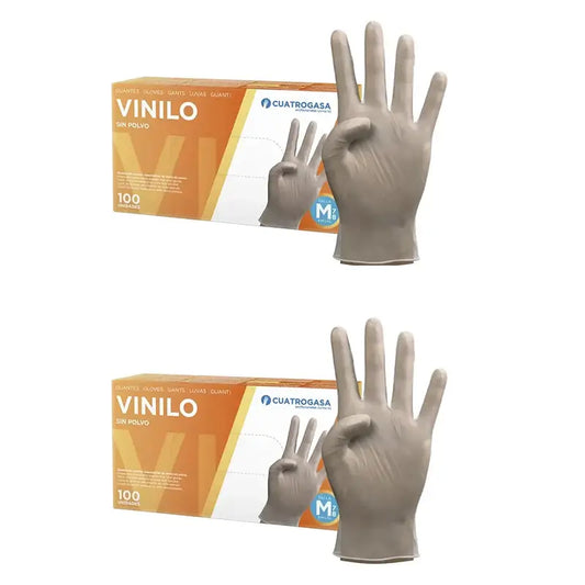 Cuatrogasa Clear Vinyl Powder Free Gloves Size M, 2X100 Units