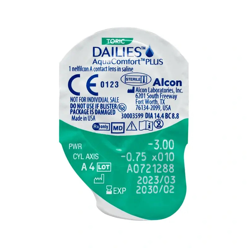 Dailies AquaComfort Plus Daily Toric Lenses , 30 units - +0.25, -0.75, 10, 8.8, 14.40
