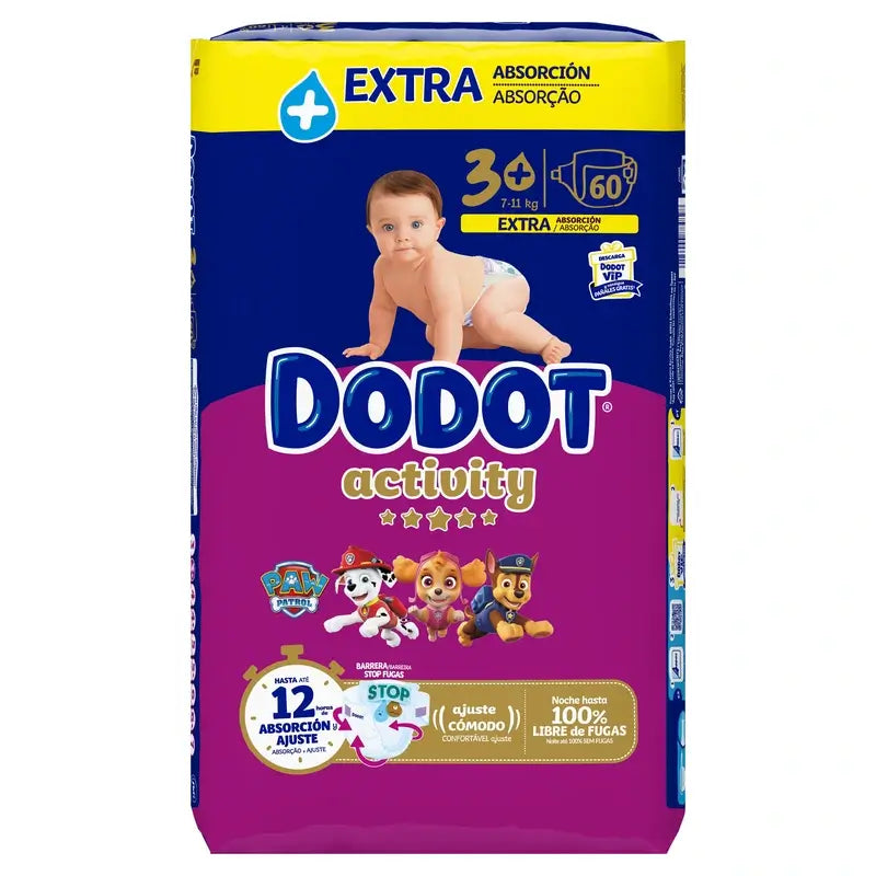Dodot Activity Size 3 Extra Jumbo (7-11Kg), 60 Nappies